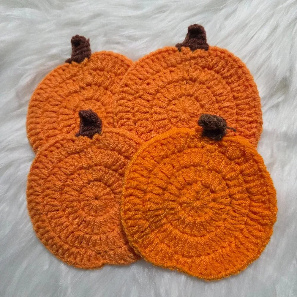 Crochet Pumpkin Coasters Set